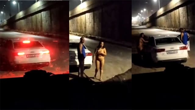 Indian Cheating Wife Her Driver on The Roadside